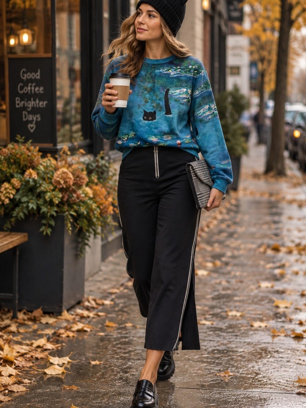 Black High-Waisted Pants with Front Zipper